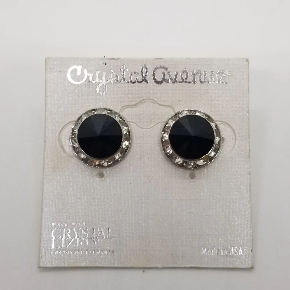Crystal Avenue black rivoli earrings with Swarovski crystal border